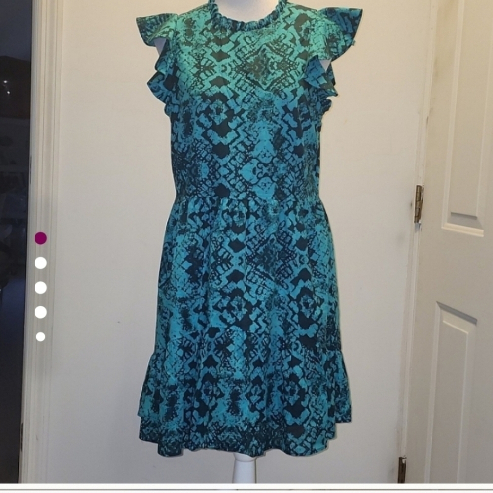 Willa Story Mini Dress Flutter Sleeve Ruffles Girlie Feminine Size Large Cotton